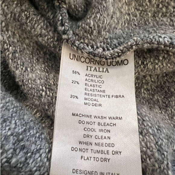 Unicorno Uomo Men's Sweater in Gray White w/Zipper and Patched Elbows Size XXL - Picture 5 of 5